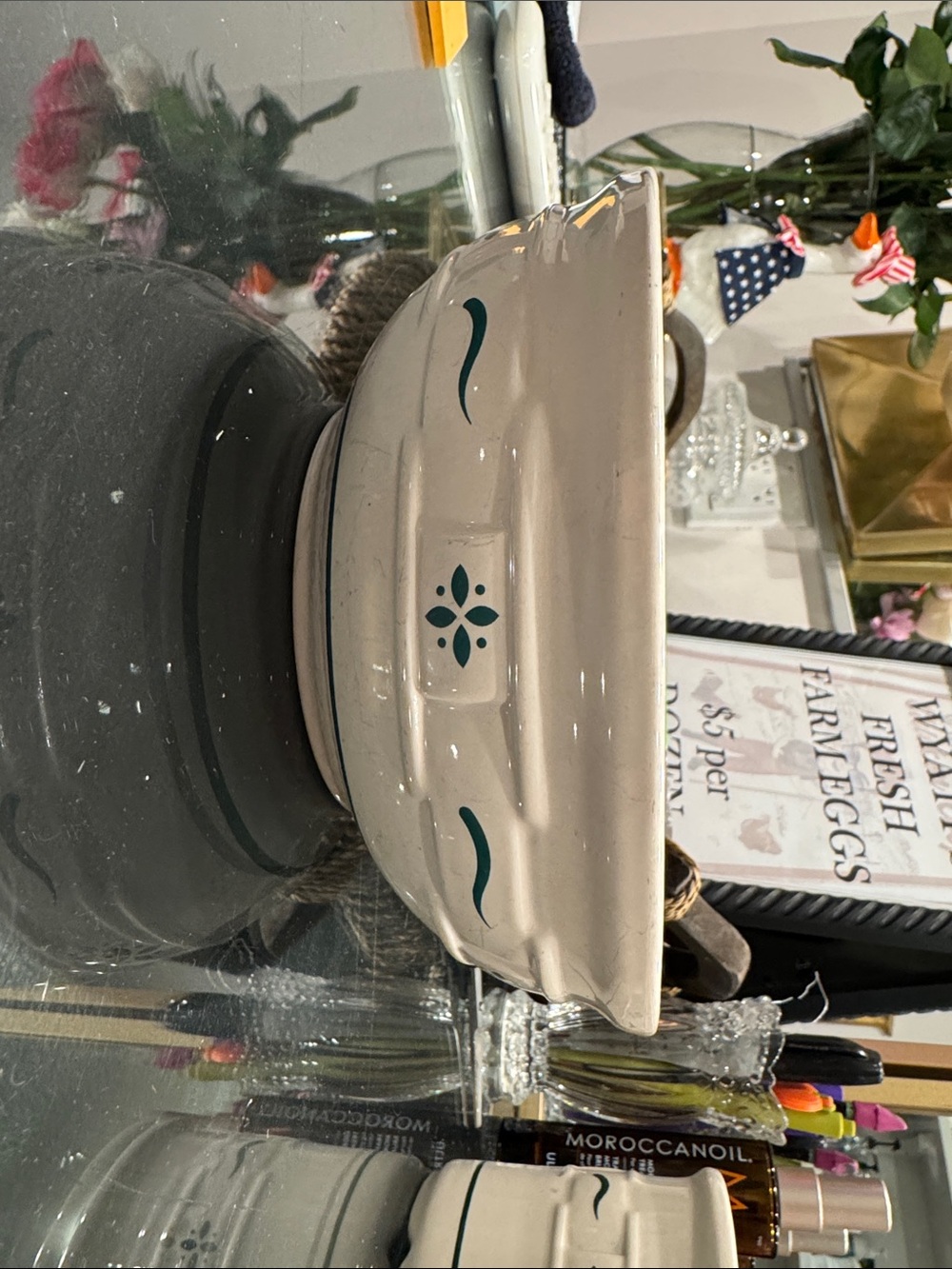 Longaberger Cream Ceramic Piece with Teal Accent